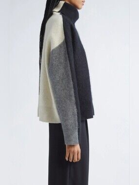 ZANKOV Junko Merino Wool & Cashmere Colorblock Turtleneck Sweater XS Org $1,045